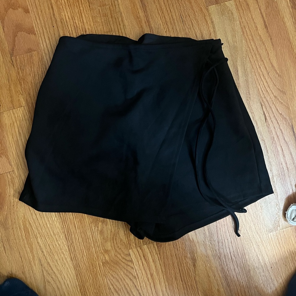 Black suede Women's Drawstring Wrap Shorts